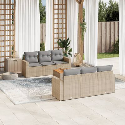 vidaXL Set Divani da Giardino 7 pz con Cuscini Beige in Polyrattan