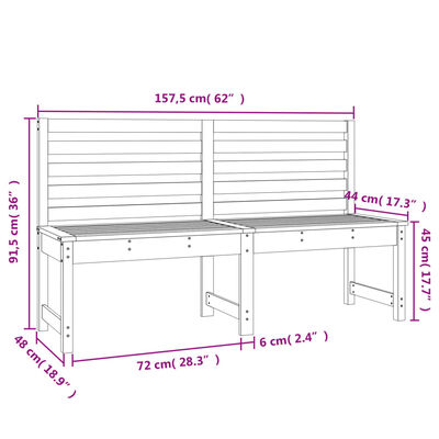 vidaXL Panca da Giardino Nera 157,5 cm in Legno Massello di Pino