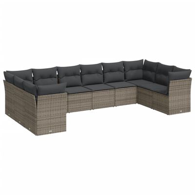 vidaXL Set Divano da Giardino 10 pz con Cuscini Grigio in Polyrattan