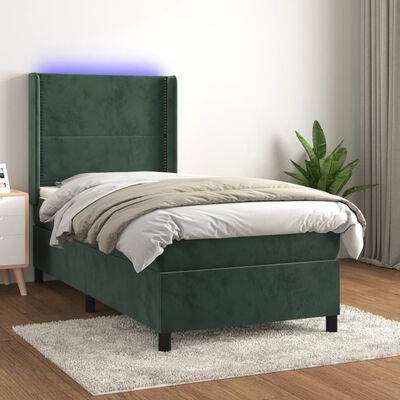 vidaXL Letto a Molle con Materasso e LED Verde Scuro 80x200cm Velluto