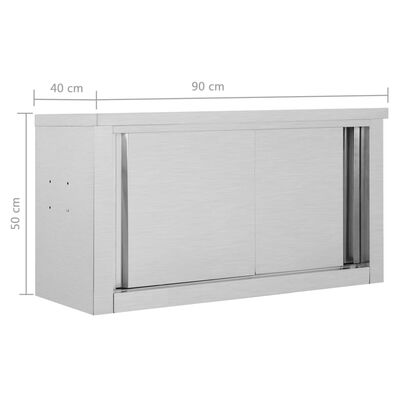 vidaXL Armadio da Cucina con Ante Scorrevoli 90x40x50cm Acciaio Inox