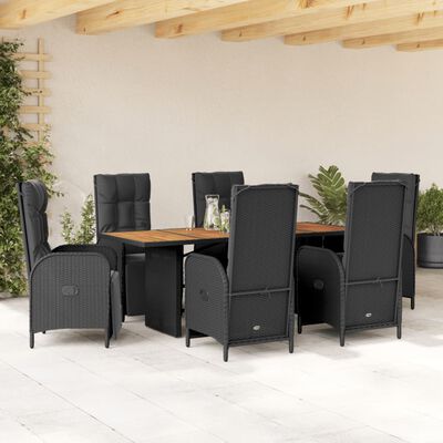 vidaXL Set da Pranzo da Giardino 7 pz Nero con Cuscini in Polyrattan