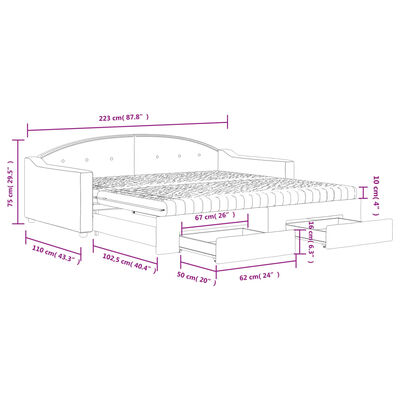 vidaXL Divano Letto Estraibile con Cassetti Crema 100x200cm in Tessuto