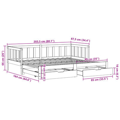 vidaXL Dormeuse Letto Estraibile e Cassetti Bianca 80x200cm Legno Pino