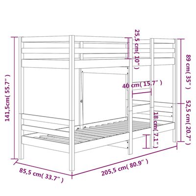 vidaXL Letto a Castello senza Materasso Ambra 80x200cm Massello Pino