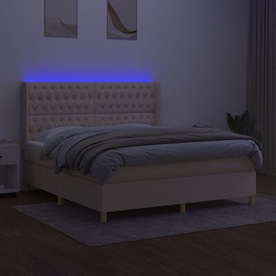 vidaXL Letto a Molle con Materasso e LED Crema 160x200 cm in Tessuto