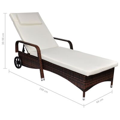 vidaXL Lettino Prendisole con Ruote in Polyrattan Marrone