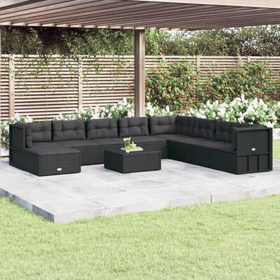 vidaXL Set Salotto da Giardino con Cuscini 9pz Nero in Polyrattan