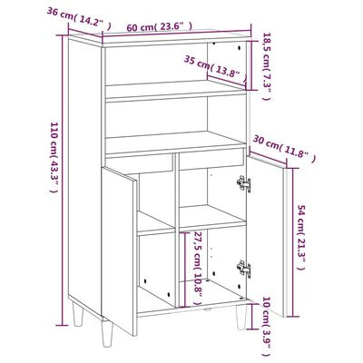 vidaXL Credenza Rovere Sonoma 60x36x110 cm in Legno Multistrato