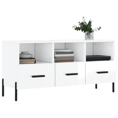 vidaXL Mobile Porta TV Bianco Lucido 102x36x50 cm in Legno Multistrato