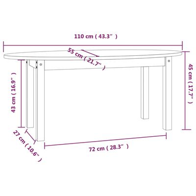 vidaXL Tavolino da Salotto Ambra 110x55x45 cm Legno Massello di Pino