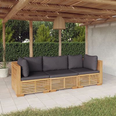 vidaXL Set Divani da Giardino 3 pz con Cuscini Legno Massello di Teak