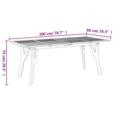 vidaXL Tavolo da Giardino 200x90x75 cm Legno Massello di Acacia