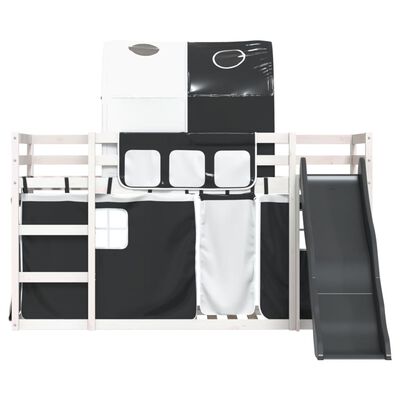 vidaXL Letto a Castello con Scivolo e Tende Bianco e Nero 90x200 cm