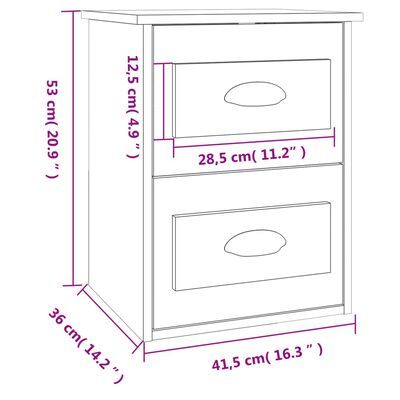 vidaXL Comodini a Parete 2 pz Grigio Cemento 41,5x36x53 cm