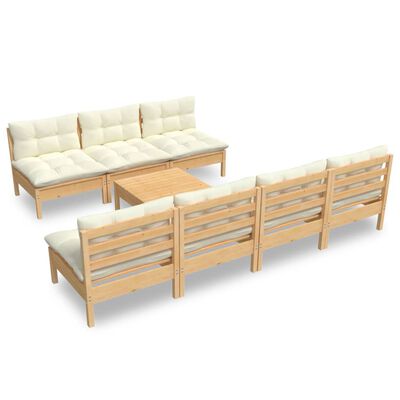 vidaXL Set Salotto da Giardino 8 pz con Cuscini Crema in Legno di Pino