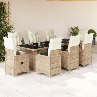 vidaXL Set da Bistrò da Giardino 9 pz con Cuscini Beige in Polyrattan