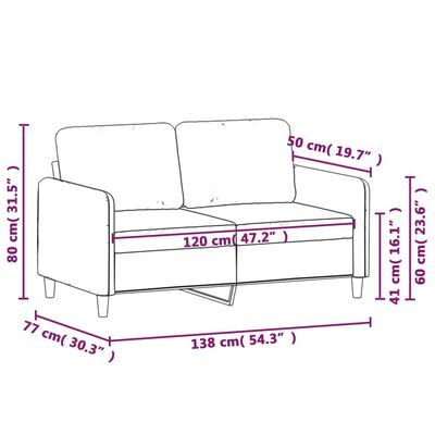 vidaXL Divano a 2 Posti grigio scuro 120 cm in Velluto