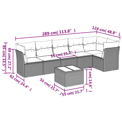 vidaXL Set Divani da Giardino 7 pz con Cuscini Grigio in Polyrattan