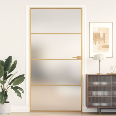 vidaXL Porta Interni Sottile Oro 102,5x201,5 Vetro Temperato Alluminio