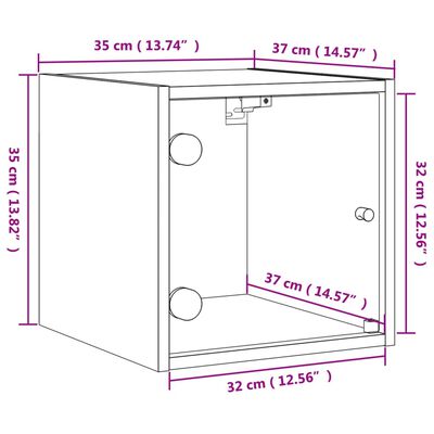 vidaXL Comodino con Anta in Vetro Rovere Marrone 35x37x35 cm