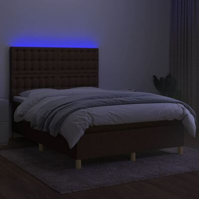 vidaXL Letto a Molle Materasso e LED Marrone Scuro 140x200 cm Tessuto