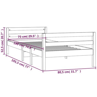 vidaXL Giroletto senza Materasso 75x190 cm in Legno Massello di Pino