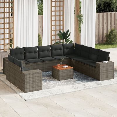 vidaXL Set Divani da Giardino 11 pz con Cuscini in Polyrattan Grigio