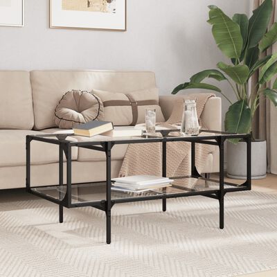 vidaXL Tavolini con Piano Vetro Trasparente 2 pz 98,5x50x45 cm Acciaio