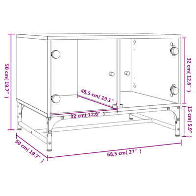 vidaXL Tavolino da Salotto con Ante in Vetro Bianco 68,5x50x50 cm