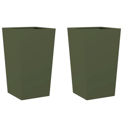 vidaXL Fioriere da Giardino 2 pz Verde Oliva 45x45x75 cm in Acciaio