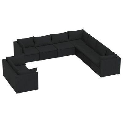 vidaXL Set Salotto da Giardino con Cuscini 9pz Nero in Polyrattan