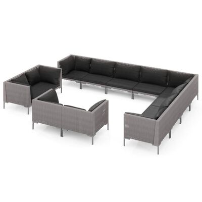 vidaXL Divani da Giardino 12 pz con Cuscini in Polyrattan Grigio Scuro