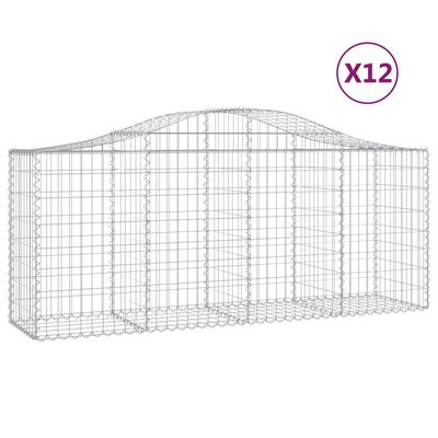 vidaXL Cesti Gabbioni ad Arco 12 pz 200x50x80/100 cm Ferro Zincato