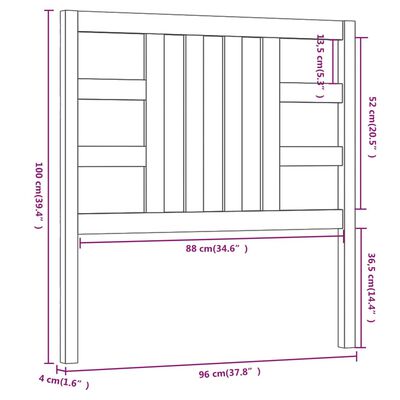 vidaXL Testiera per Letto 96x4x100 cm in Legno Massello di Pino