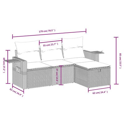 vidaXL Set Divani da Giardino 4 pz con Cuscini Nero in Polyrattan