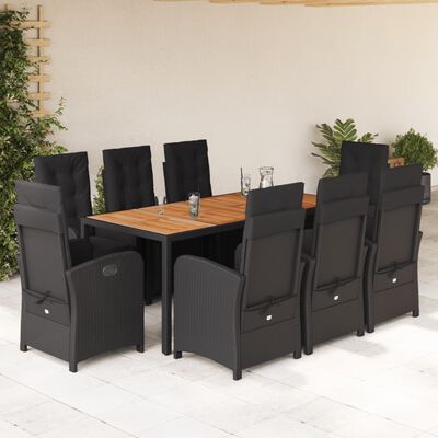 vidaXL Set da Pranzo da Giardino 9 pz con Cuscini Nero in Polyrattan