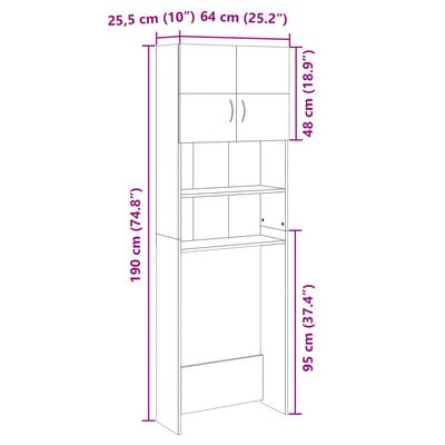 vidaXL Mobile Lavatrice Rovere Sonoma 64x25,5x190 cm Legno Multistrato