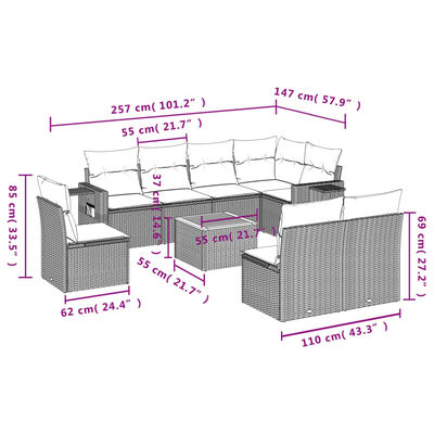 vidaXL Set Divano da Giardino 9 pz con Cuscini Beige Misto Polyrattan