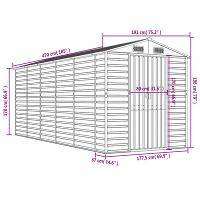 vidaXL Capanno da Giardino Grigio Chiaro 191x470x198cm Acciaio Zincato