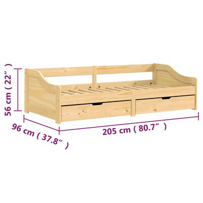 vidaXL Dormeuse 2 Cassetti 90x200 cm Legno Massello Pino IRUN