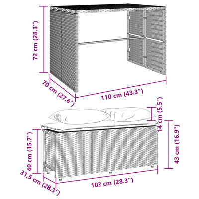 vidaXL Set da Pranzo da Giardino 3 pz con Cuscini in Polyrattan Grigio