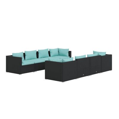 vidaXL Set Divani da Giardino 9 pz con Cuscini in Polyrattan Nero