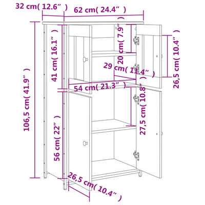 vidaXL Credenza Nera 62x32x106,5 cm in Legno Multistrato