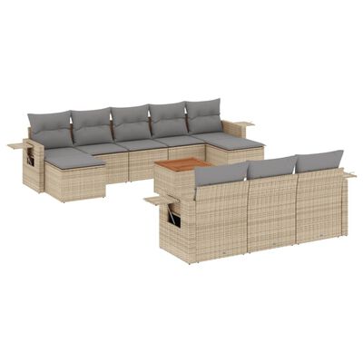 vidaXL Set Divano da Giardino 11 pz con Cuscini Beige Misto Polyrattan