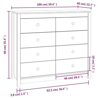 vidaXL Armadietto Marrone Ambra 100x40x90 cm in Legno Massello di Pino