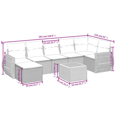 vidaXL Set Divani da Giardino con Cuscini 8 pz Nero in Polyrattan