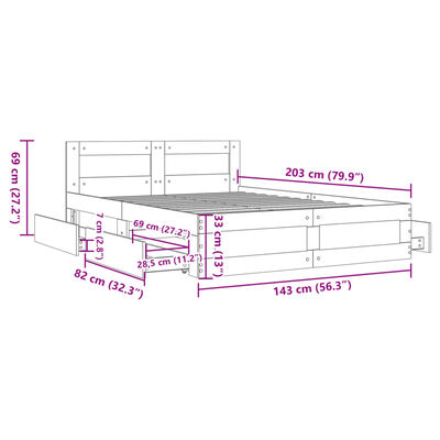 vidaXL Giroletto con Testiera Rovere Fumo 140x200 cm Legno Multistrato