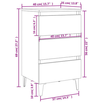 vidaXL Comodino con Gambe in Metallo Grigio Sonoma 40x35x69 cm