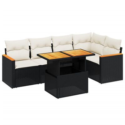 vidaXL Set Divano da Giardino 6 pz con Cuscini Nero in Polyrattan